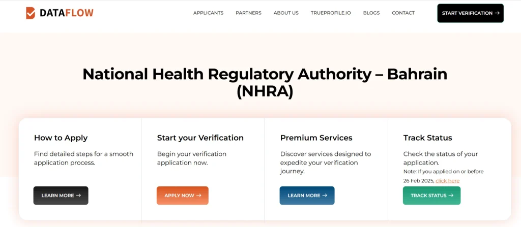 Step by step screenshot of National Health Regulatory Authority Bahrain of Official Dataflow Portal